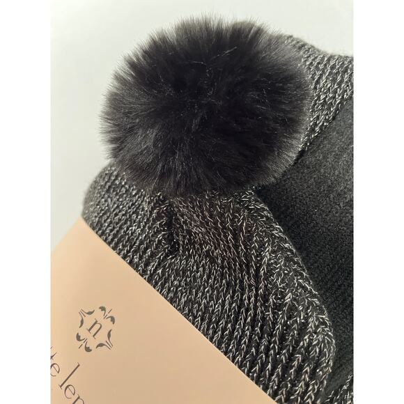 Nanette Lepore Scarf Gloves Hat Set of 3 Pieces Black Silver Metallic - Picture 6 of 7